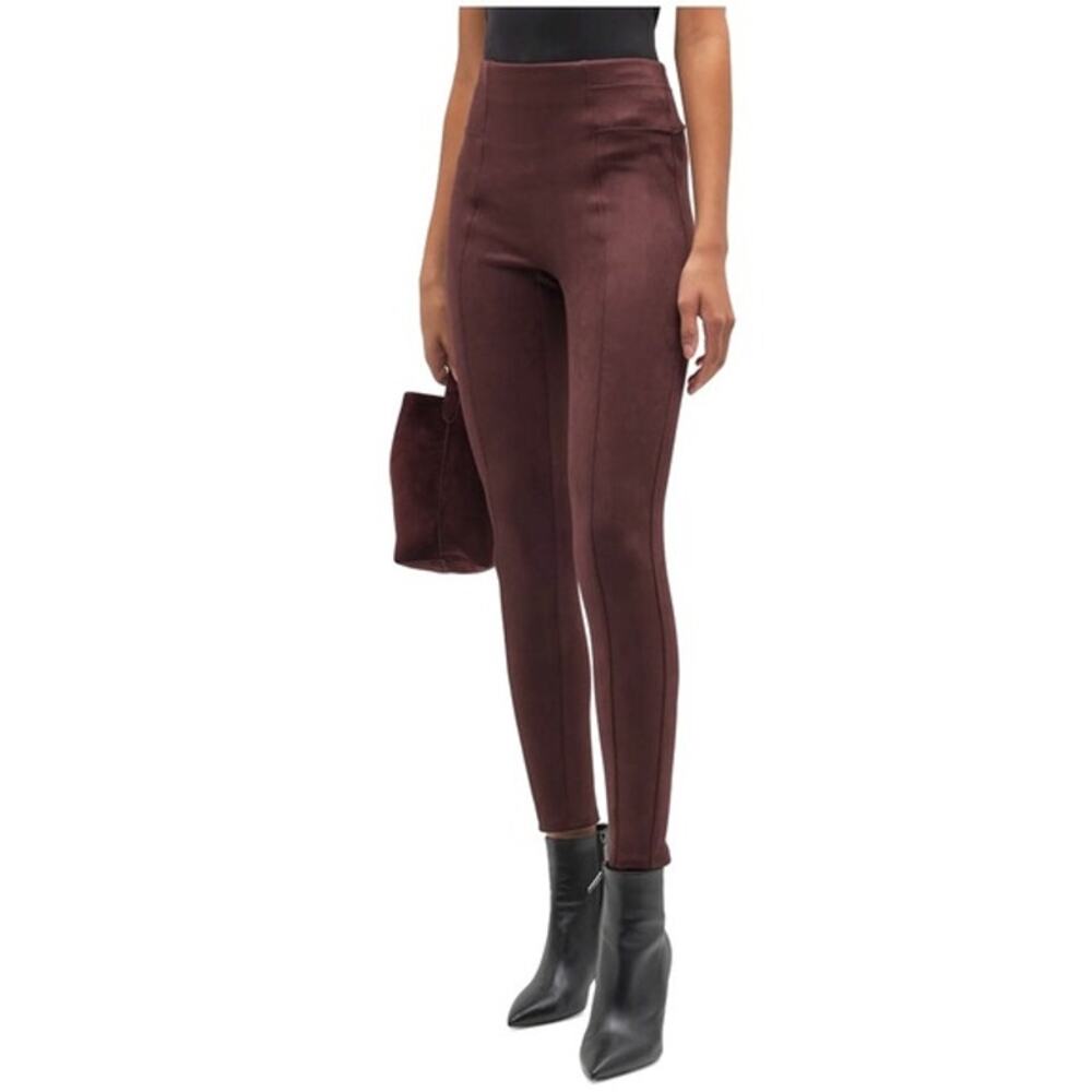 Spanx Faux Suede Leggings Womens Large Dark Terracotta High Waisted Slim Fit